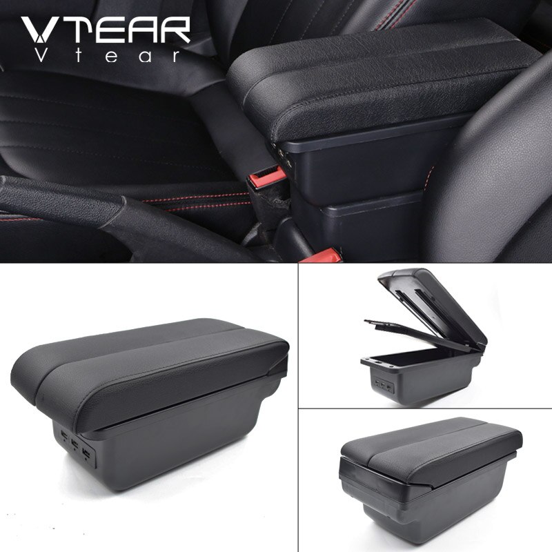 Vtear Voor Lada Kalina Armsteun Lederen Arm Rest Usb Opbergdoos Auto-Styling Abs Decoratie Accessoires Auto Interieur Onderdelen: E black
