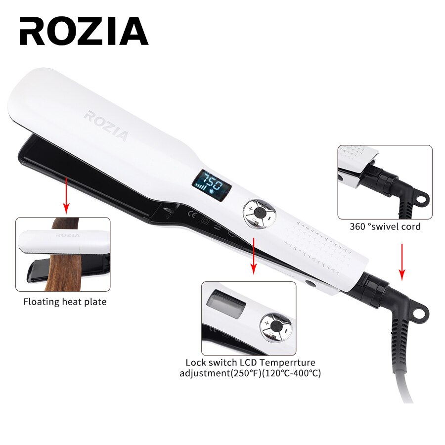 ROZIA Mais Haar Stil Turmalin Keramik Heizung Platte Haarglätter Styling Werkzeuge LED-anzeige Flache Eisen Salon Stil Werkzeuge