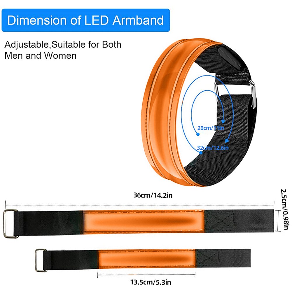 Brazalete LED para correr para mujer, pulsera reflectante, accesorios para corredores, botón para correr, batería, naranja, 4 Uds.