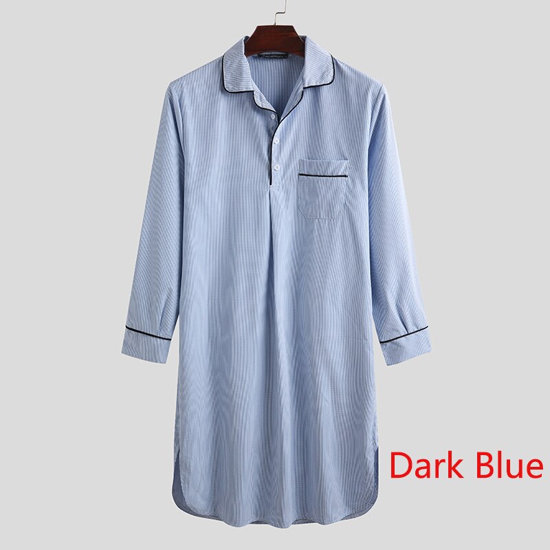 Incerun Mode Mannen Lange Mouw Slaap Gewaden Plaid Leisure Jurk Nachtjapon Nachtkleding Revers Comfortabele Heren Badjassen Homewear: Dark Blue / 4XL