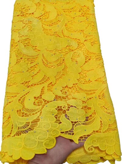 Afrikansk blonder stof netto blonder broderet nigeriansk guipureledning blonder stof til bryllupsfest kjole ytb 86 gul: Som billede 5