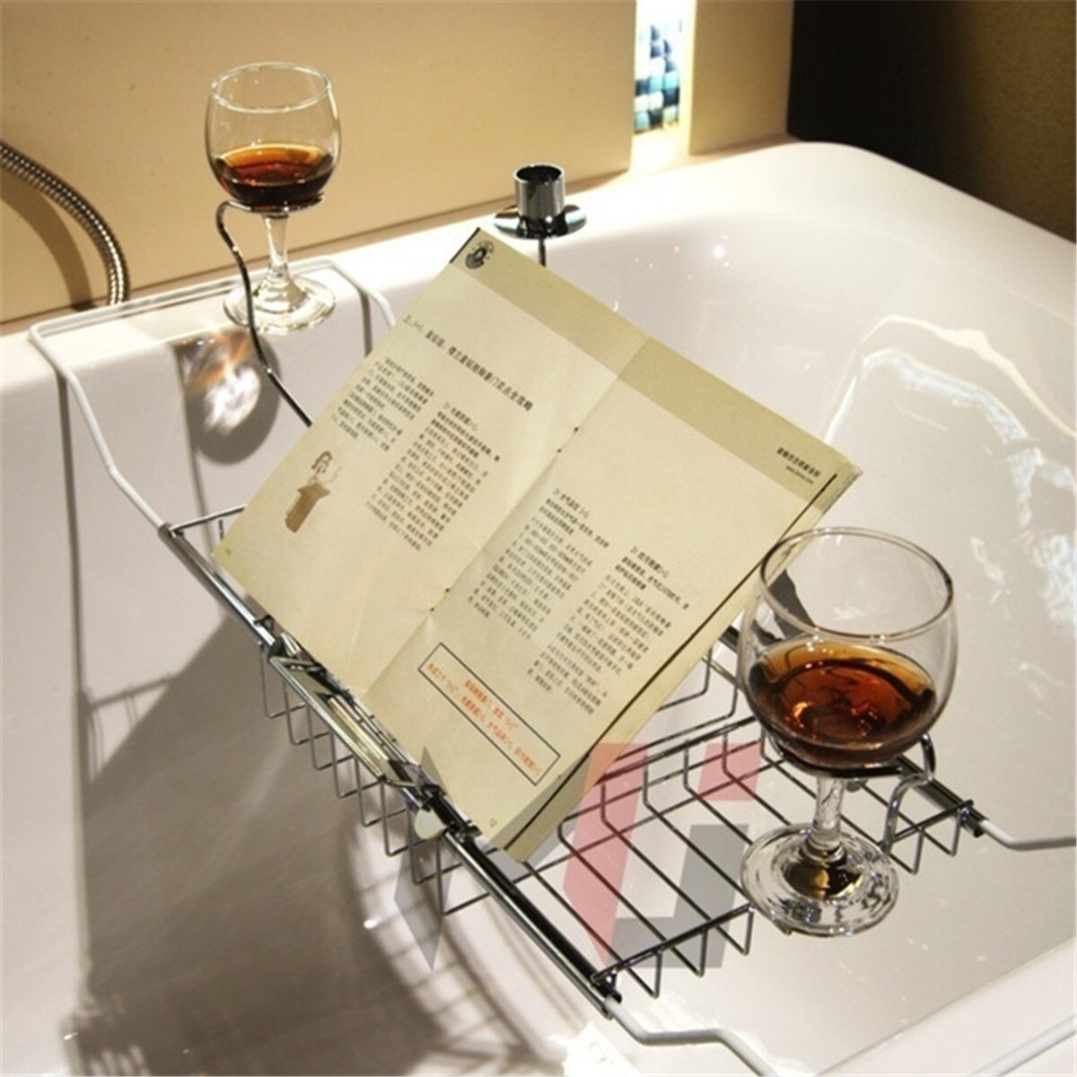 Extendable Stainless Scalable Bathtub Tray Bath Tub Racks Wine Book Holder Shower Organizer Bathtub Caddy Tray Bathroom Shelf