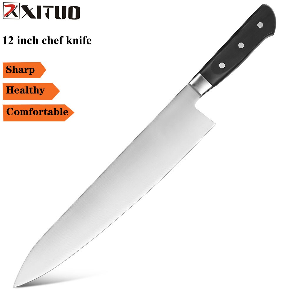 XITUO 12 Inch Chef Knife High Japanese 4Cr13 Stainless Steel Kitchen Knives Cleaver Meat Slicing Gyuto PP Plastic Handle: Default Title