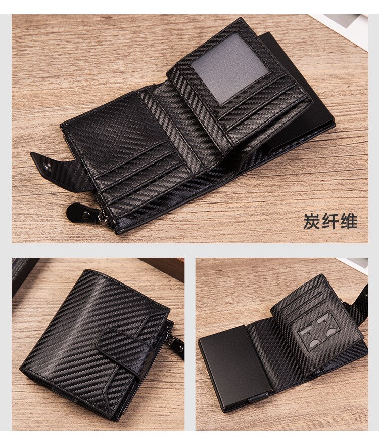 Unisex Aluminum Card Wallet Credit Card Holder with RFID Blocking Card Case PU Leather Card Wallet Carbon Fiber Wallet