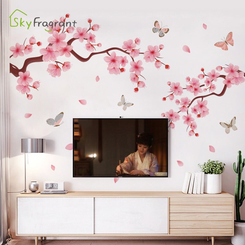 Wall Sticker Flower Branch Self-adhesive Stickers Living Room Background Wall Decor Bedroom Decor Home Decor Room Decor
