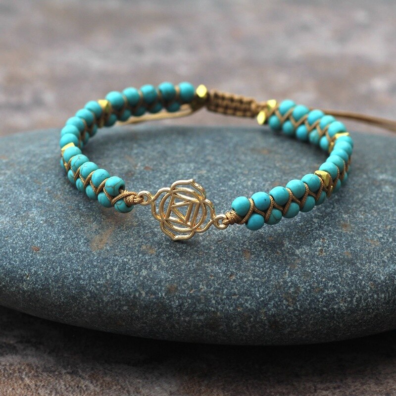 Árvore de pedra natural da vida yoga chakras contas frisado pulseiras corda de couro artesanal tecido wrap pedra ajustável casal pulseira: blue