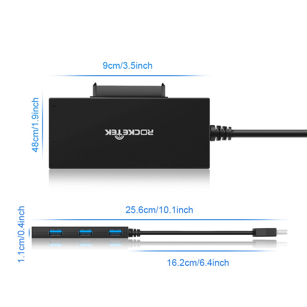 USB HUB 3 Port 3.0 Hub with 12V 2A DC Power slot+ SATA interface SATA cable Hard Drive Adapter for 2.5inch SSD HDD hard disk