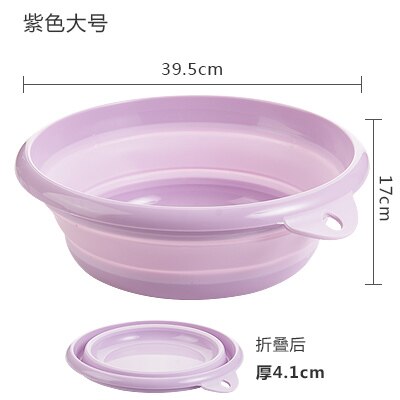 portable folding washbasin household plastic laundry tub travel thickened large wash basin plastic basin: L purple