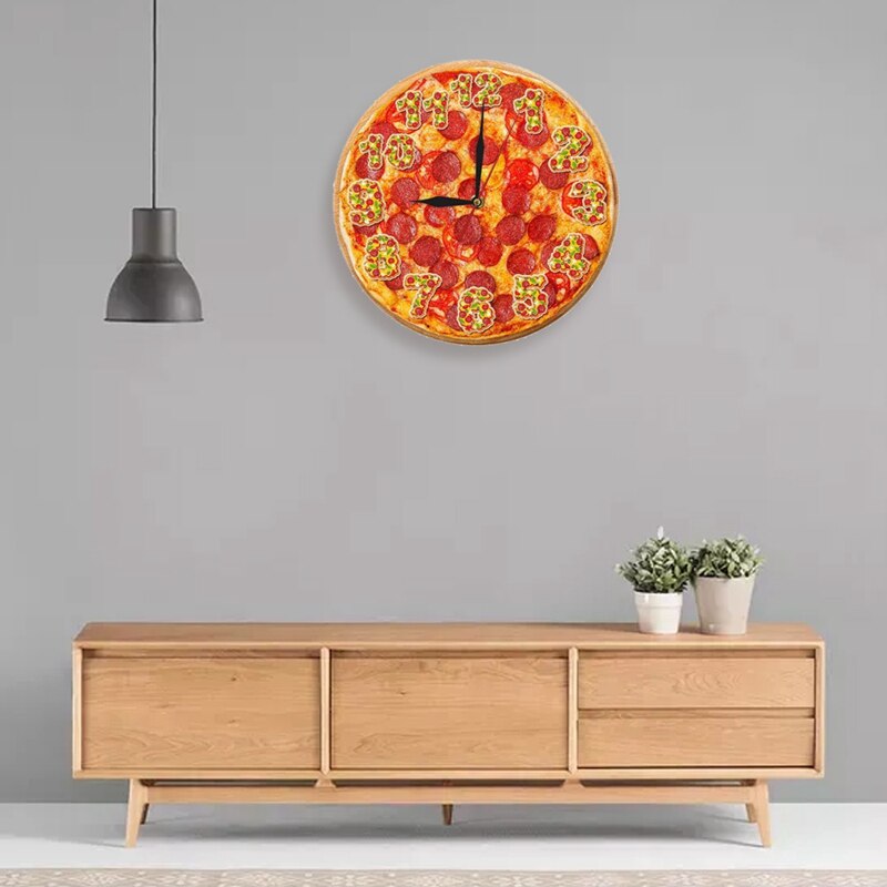Simulation Pizza Wall Clock Western Food Shop Pizza Shaped Clock Color Picture Series Digital Clock