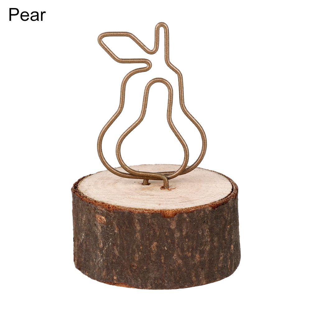 Romantic Wooden Round Shape Base Photos Clips Clamps Stand Place Card Metallic Picture Frame Table Numbers Holder: Pear