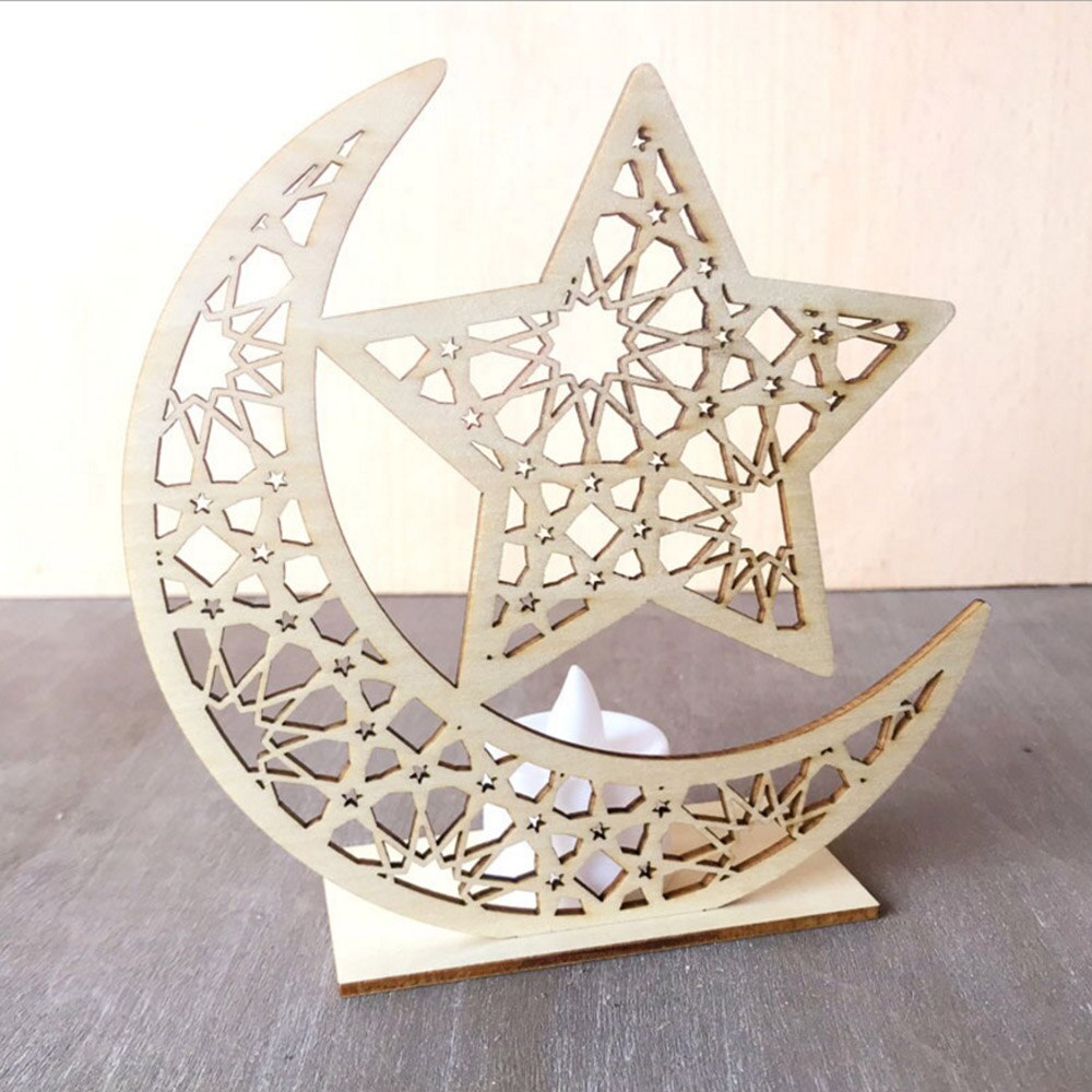 Led stearinlys lampe træ måne stjerne lys borddekoration eid mubarak belysning ramadan lys