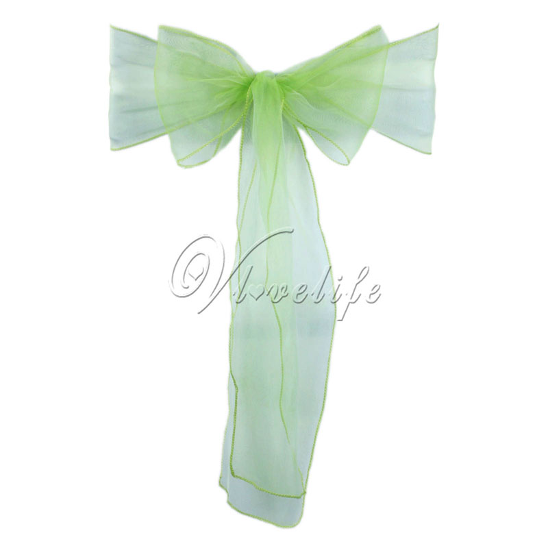 100pcs Chair Sashes Organza Chair Bows Wedding Party Supplies Christmas Valentines Decor Sheer Organza Fabric Chair Decoration: Light Green