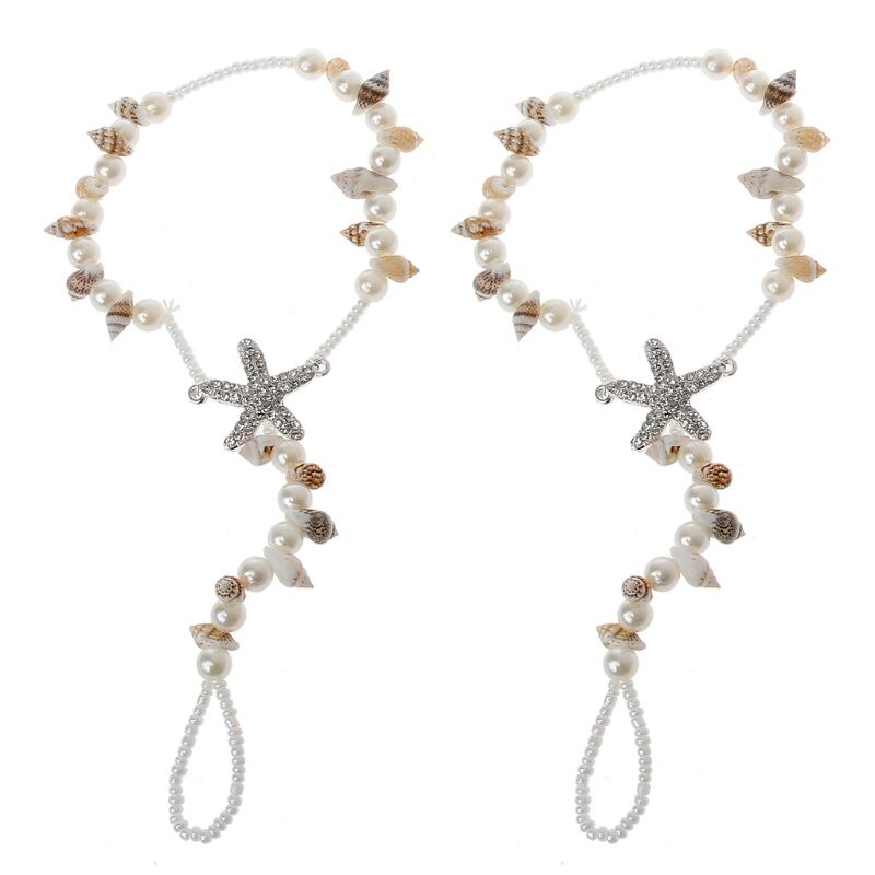 2 Pcs/Set Pearl Ankle Chain Beach Wedding Foot Jewelry Barefoot Sandal Anklet Chain For Women: 9