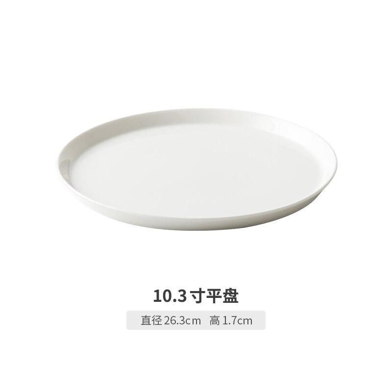 Pure White Ceramic Plate Bowl Home Nordic Vegetable and Fruit Salad Bowl Plate Dish Steak Plate Restaurant Storage Tableware: 1pcs- 10.3 inch