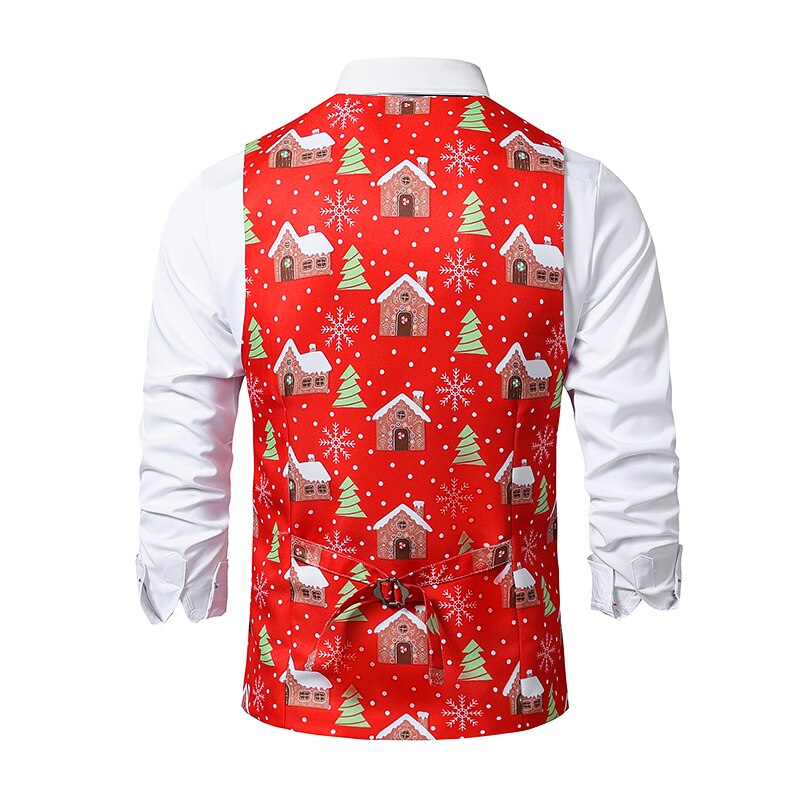 Red Christmas Vest Wasitcoat Men Brand V Neck Slim Fit Waistcoats Mens Xmas Navidad Party Prom Vest Gilet Costume Homme 2XL