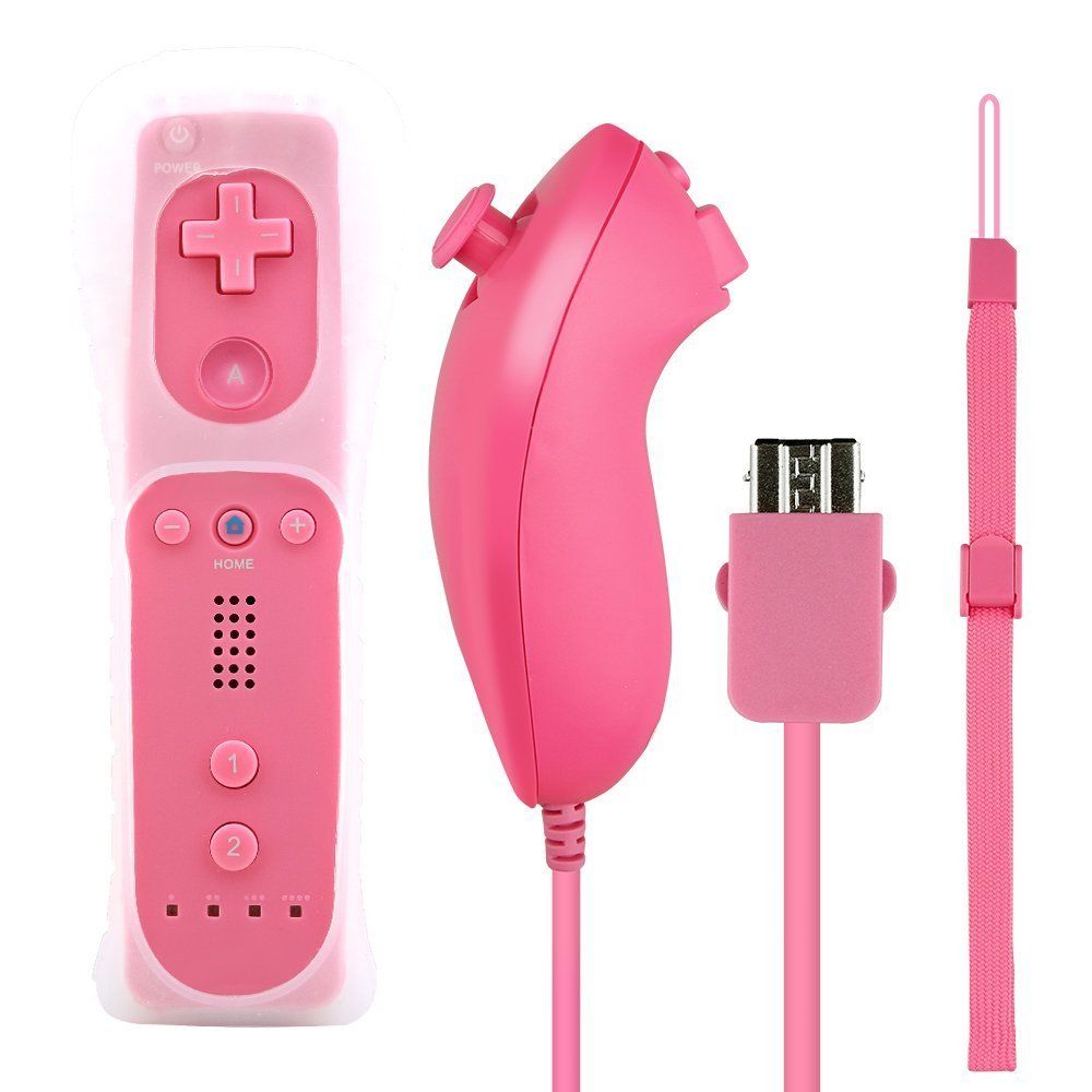 Black Built in Motion Plus Remote Nunchuck Controller + Case for Nintendo for Wii: Pink