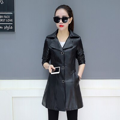 Chaqueta de cuero de imitación de para mujer primavera otoño nueva talla grande delgada de cuero PU chaqueta de motorista Casual abrigo femenino 4XL: Black / XXL