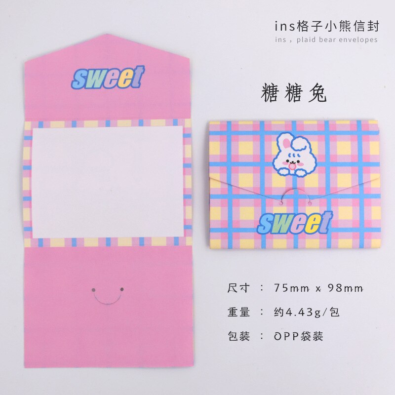 Cartoon Leuke Grid Bear Bunny Envelop Beste Wensen Opvouwbare Bericht Notepad Verjaardag Zegen Wenskaart Kleine Briefpapier: Rabbit 1PC