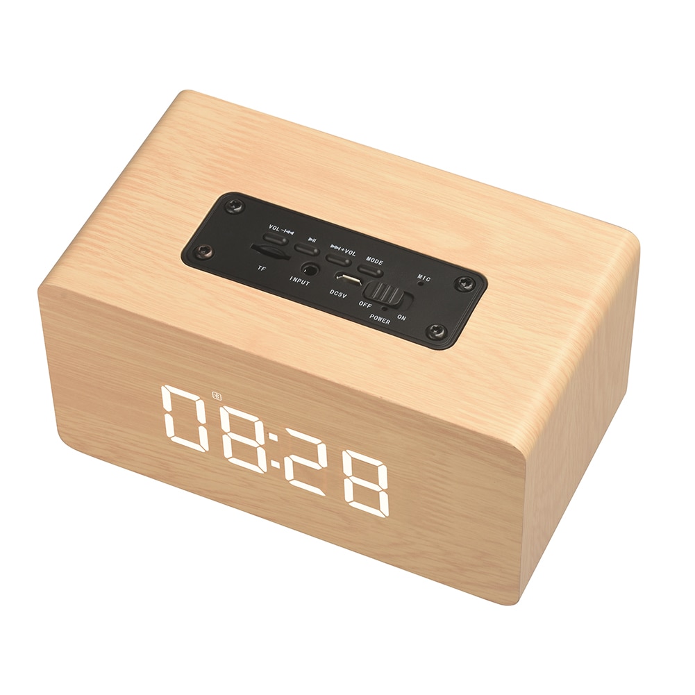 Bluetooth højtaler trådløs stereo musik soundbox med led display ur vækkeur bord ure moderne support aux tf kort
