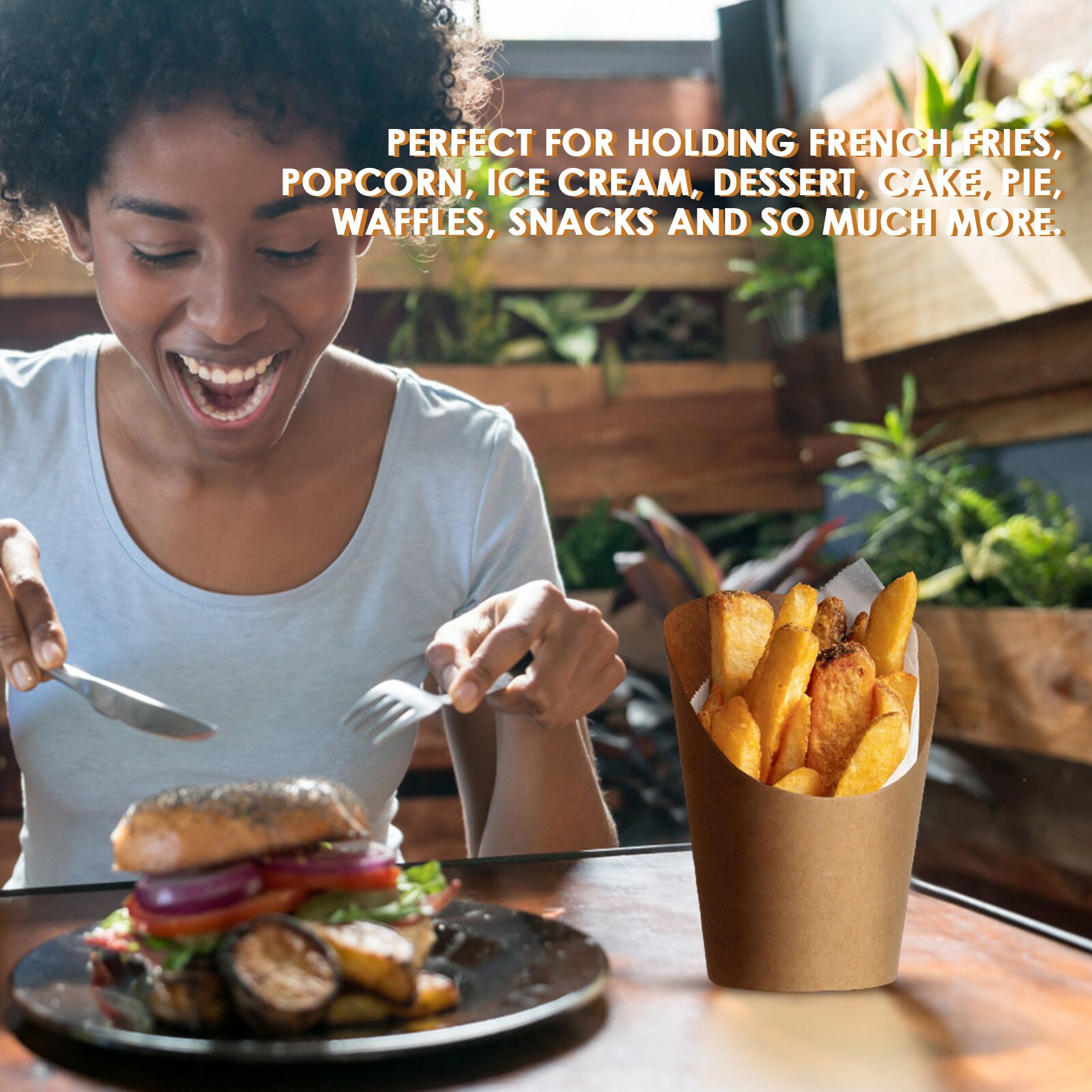 100pcs Disposable Buffet Presentation Tray French Fries Cup Containers Kraft Catering Food Snack Packing Boxes Bags