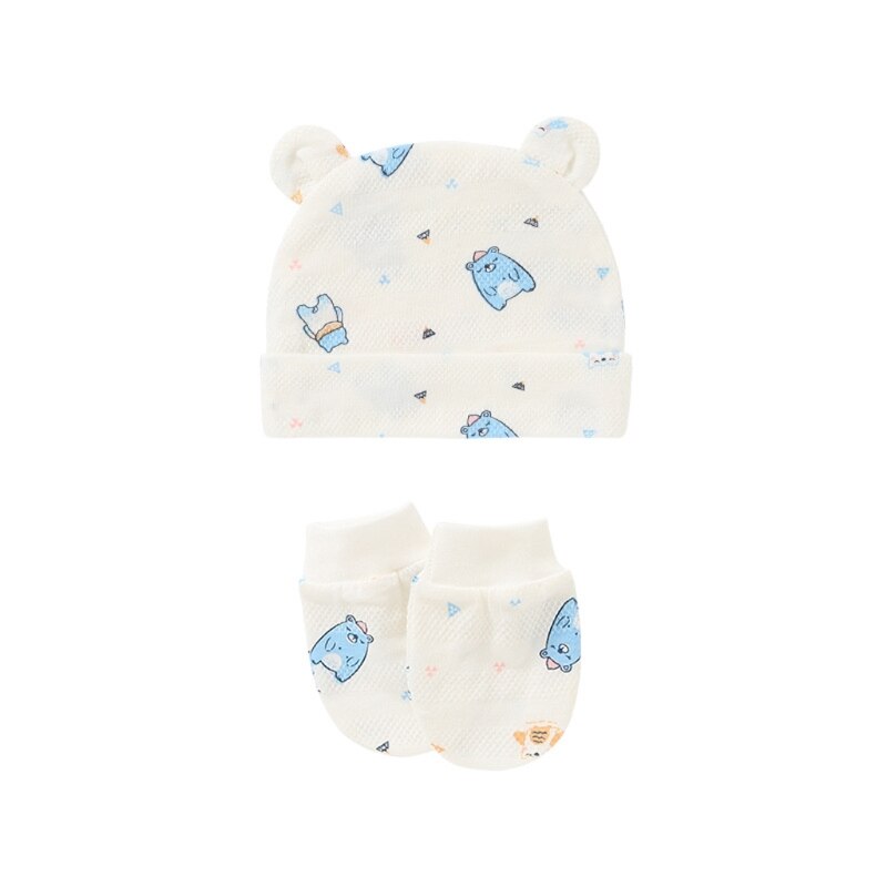 Gants en coton tricoté anti-rayures pour bébé + chapeau + couvre-pieds, ensemble de mitaines, chaussettes, bonnet