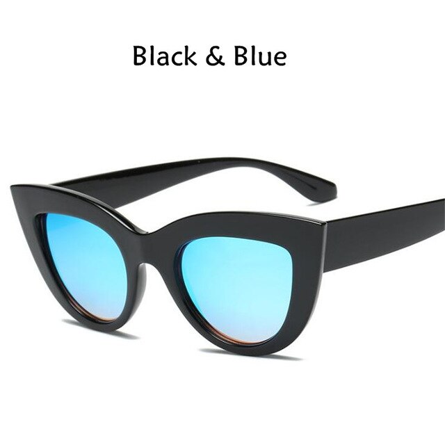 Cat eye kvinder solbriller tonet farve linse mænd vintage formede solbriller kvindelige briller blå solbriller mærke: 6