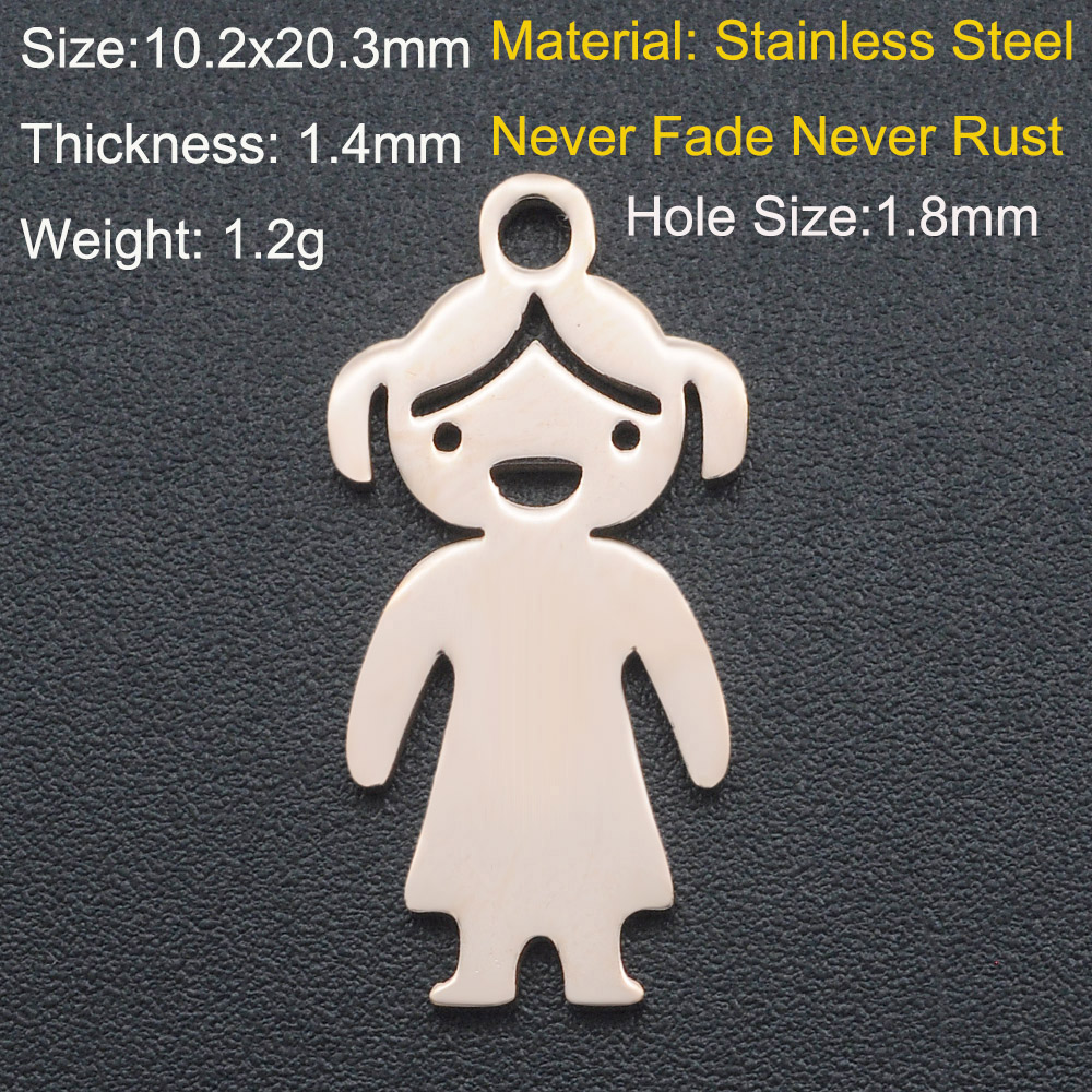 5 Stks/partij 316 Roestvrij Staal Jongen Meisje Familie Charm Hanger Dochter Bedels Voor Armband Maken Sieraden Hanger: Rhodium Plated