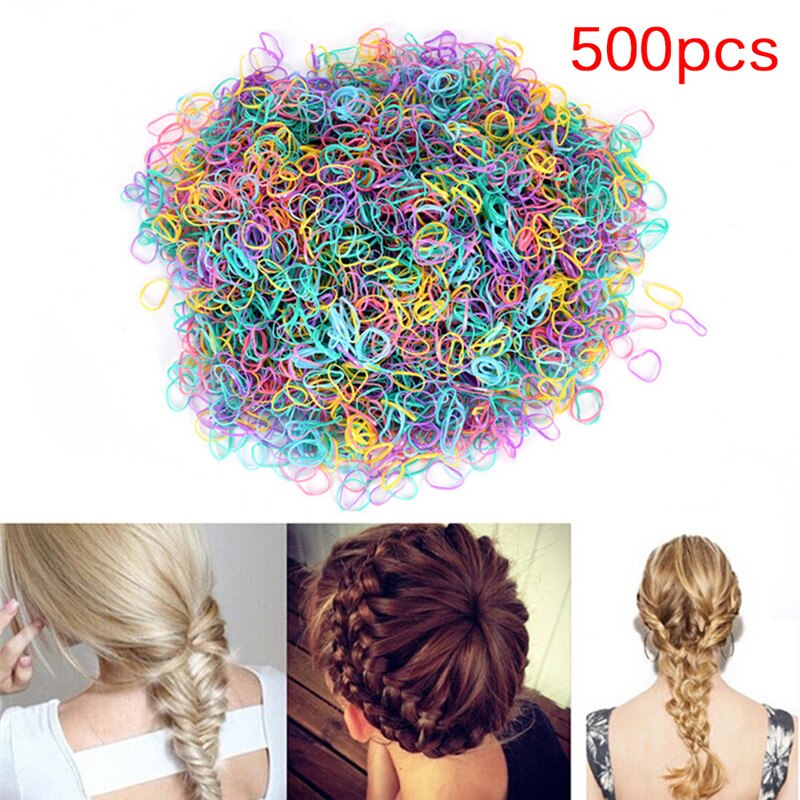 500PCs Office Binding Ponytail Holder Rope Elastic Rope Ties Braids Plaits Rubber Hair Hairband