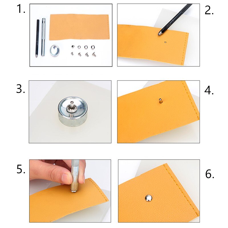 9 st metall läder hantverk verktyg reparation spikar die punch hål nit fäste kit för diy leathercraft punch nit set