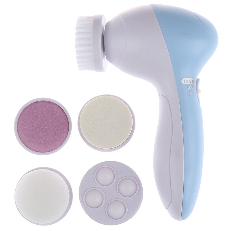 Mini Machine à laver le visage électrique 5 en 1, nettoyeur du visage, Massage des pores du visage, brosse de beauté pour la peau: Bleu