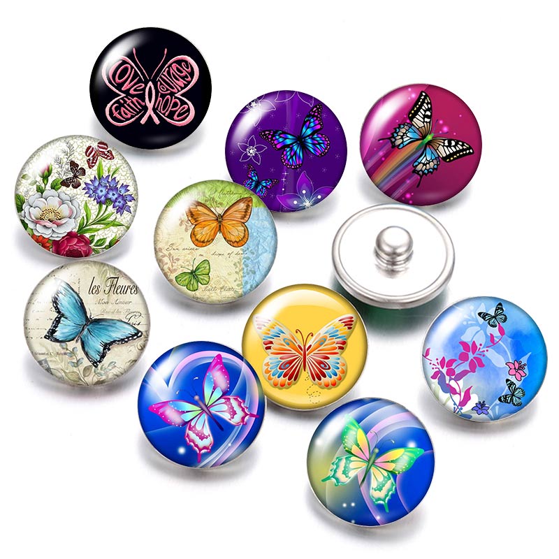 Cabochon photo rond en verre, 10 pièces, boutons à pression de 18mm, bijoux, DB0483