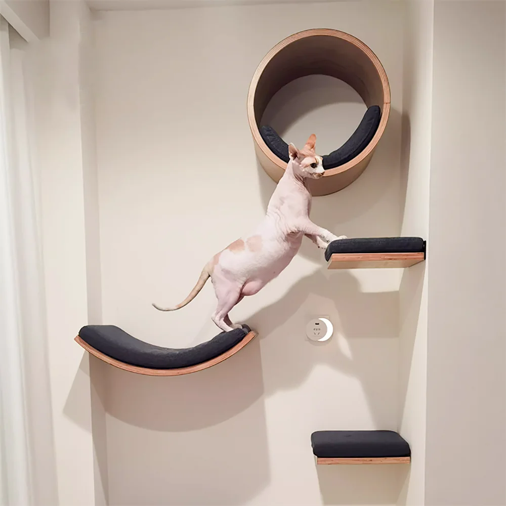 Picture of Wall Mounted Cat Tree Wooden Shelves Scratching Po... – Grandado