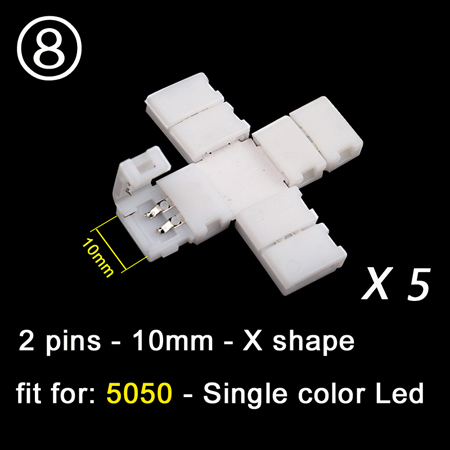 5 pcs 2 pin/4 pin L/T/X Shape LED Strip Light Connector Corner Right Angle 8mm/10mm 5050/3528 SMD Solderless LED Ribbon Adapter: 2Pin 10mm X Shape