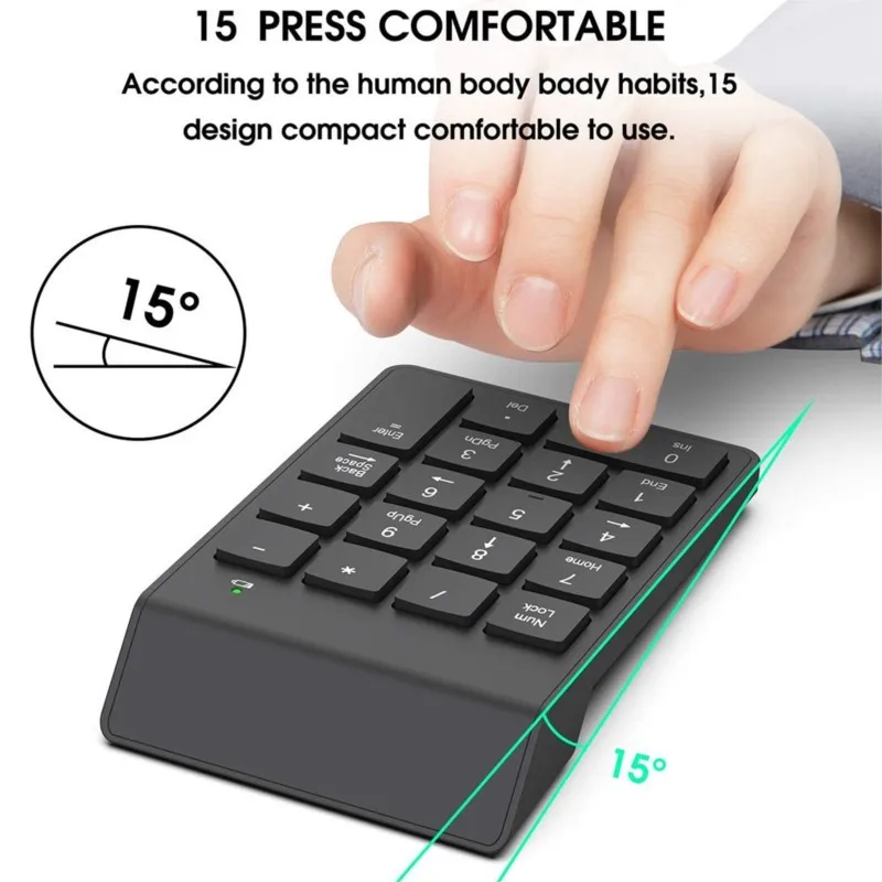 Draadloos Numeriek Toetsenbord Nummerblok 18 Toetsen Draagbare 2.4 Ghz Financiële Boekhouding Nummer Toetsenbord Voor Laptop, Pc, Desktop