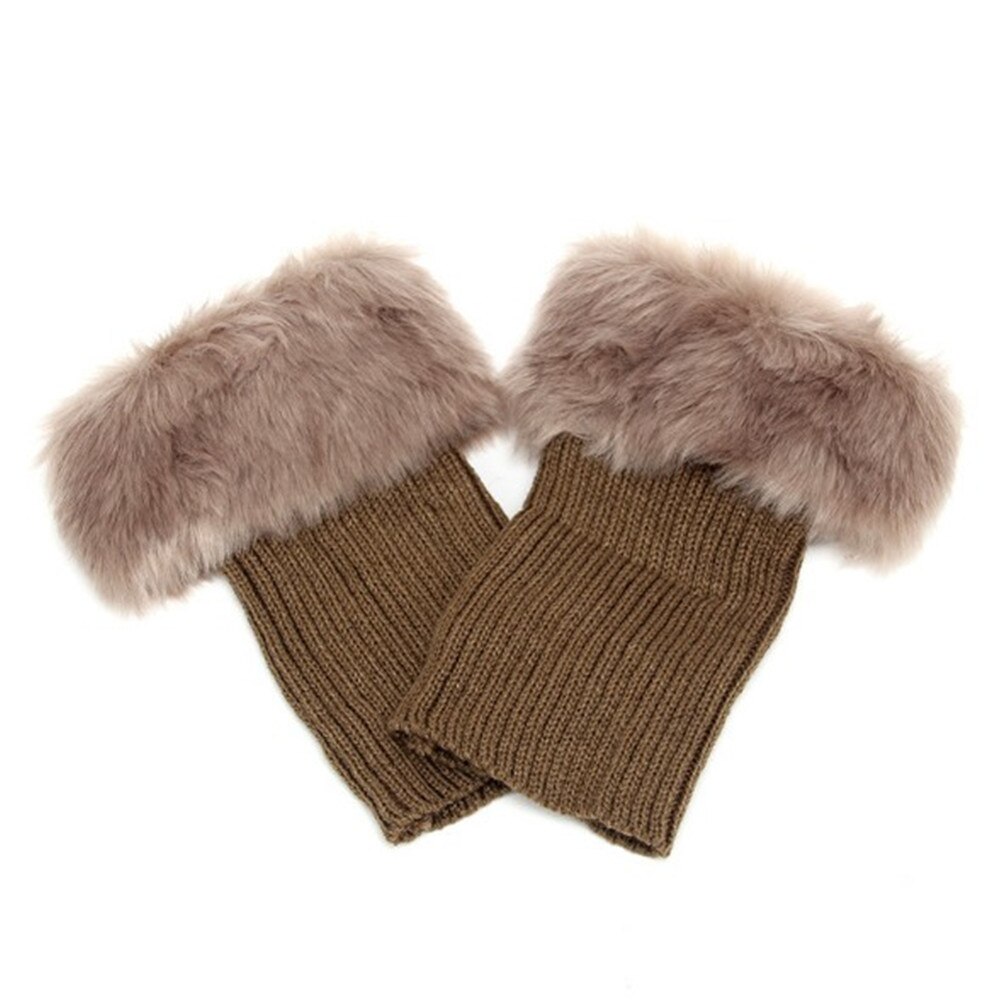 Womens Winter Knitted Boot Cuffs Fur Knit Toppers Boot Socks Legs Warmers Boots Accessories Warmer: Khaki
