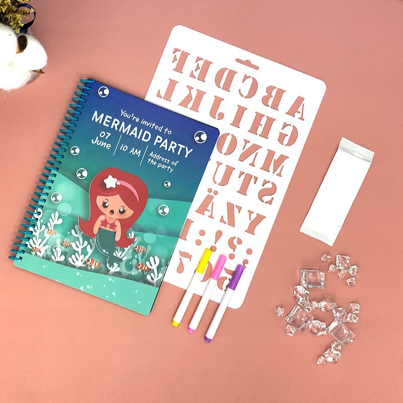 Magic Water Tekentafel Herbruikbare Coloring Doodle & Magic Pen Tekening Notebook Educatief Speelgoed Voor Kinderen Kids: Mermaid 8 Page 6Pen