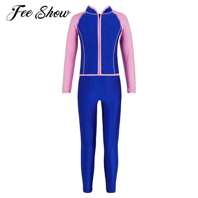 Toddler Girls Swimsuit Two-Piece Swimming Diving Bathing Suits Swimwear Long Sleeves Front Zipper Tops and Pants Set Rash Guards