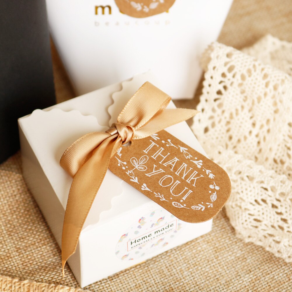 50 piezas gracias etiquetas de papel Kraft decoración etiqueta boda tarjetas de papel Garland etiqueta hecho a mano caja de Decoración colgar etiquetas
