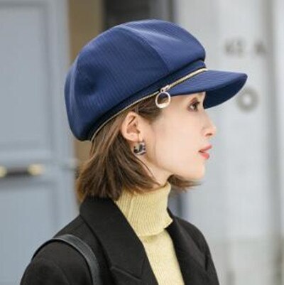 Gorras elegantes para mujer, sombrero con cremallera, tendencia Retro, estilo clásico, Snapback, Otoño e Invierno: blue
