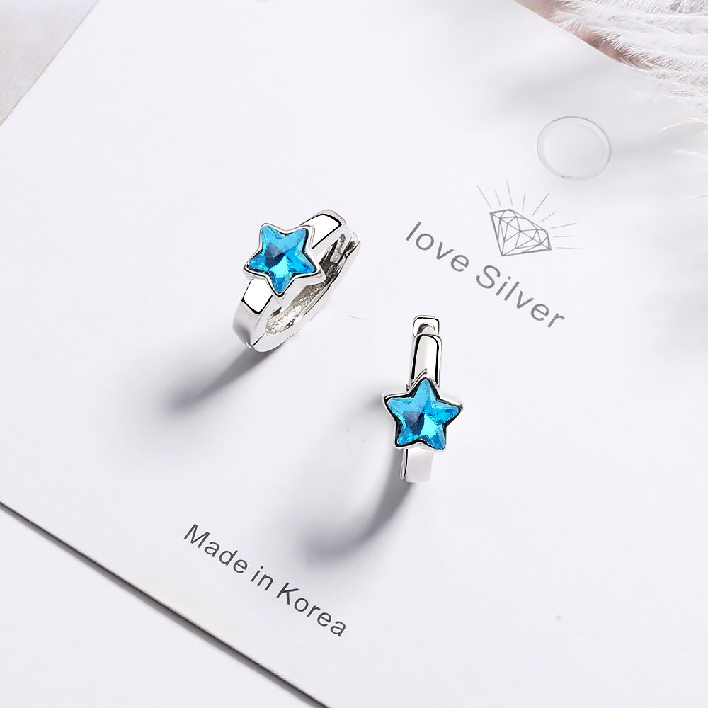 Baby Princess Blue Crystal Zircon orecchino a cerchio a stella carino per bambina ragazza donna bellissimo anello Huggies orecchino corea gioielli Arete