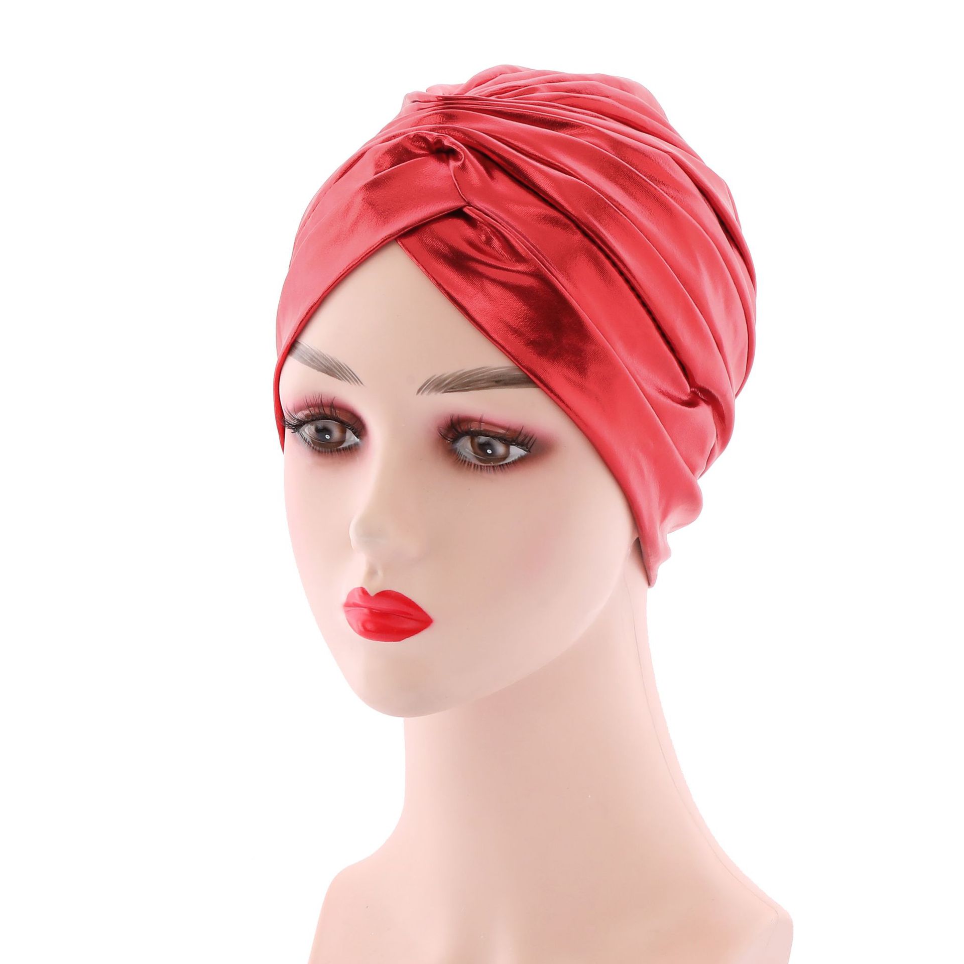 Sombreros de turbante para mujer, turbante de seda bronceada, placa ligera, casera, africana, india, musulmana, bufandas para envolver la cabeza, negro y rosa: Rojo