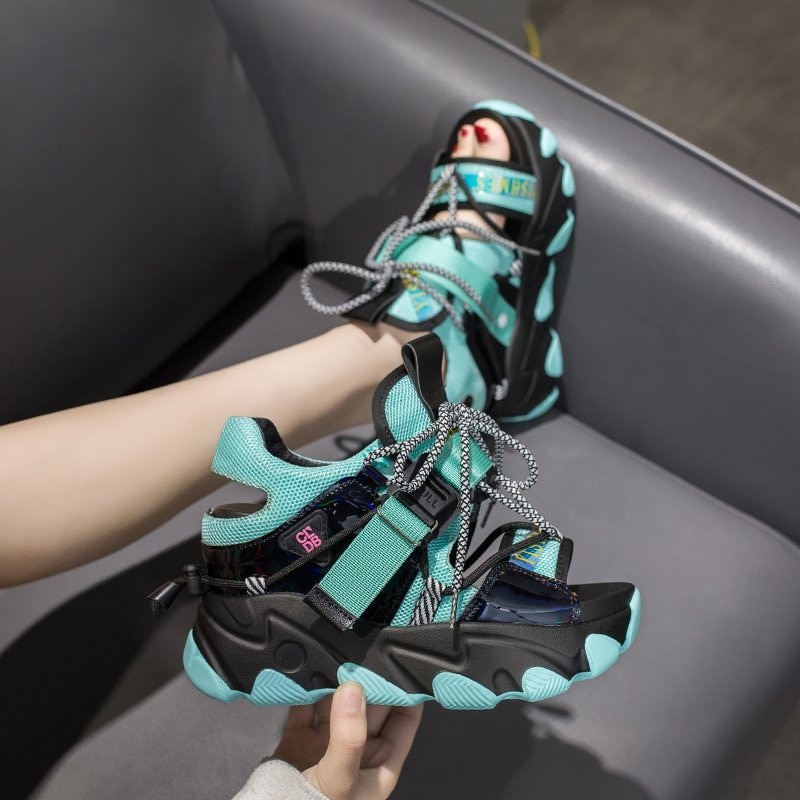 Kobiety Chunky sandały platformy 10cm Super wysokie obcasy obuwie brytyjski styl projektanci kobieta Wedge moda sandały damskie 2020