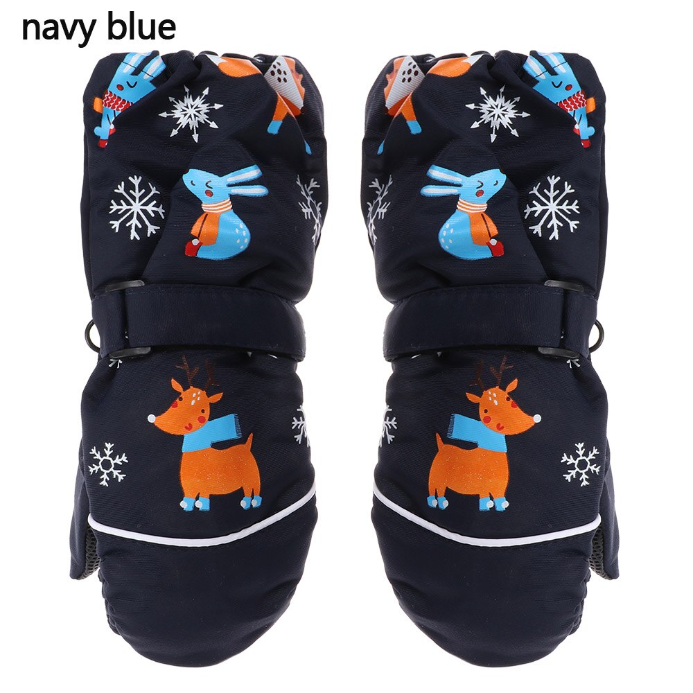 Guantes de esquí con dibujos animados para niños, manoplas de manga larga, resistentes al viento, impermeables, gruesos y cálidos para invierno, 2 a 6 años, 1 par: navy blue