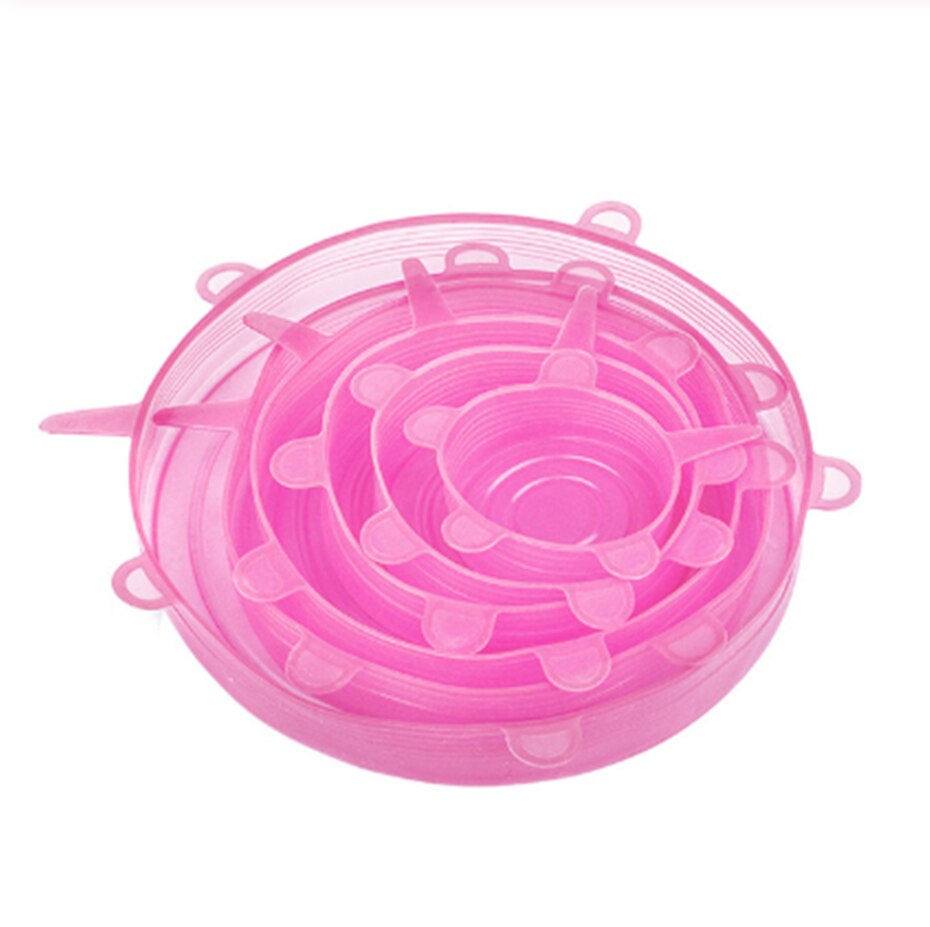 6 pezzi coperchi elastici in silicone riutilizzabili coperchi ermetici per alimenti che mantengono freschi sigilli ciotola copertura elastica per avvolgere pentole da cucina: rosa