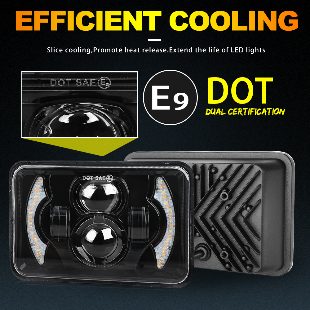 HAOLIDE 4x6 Zoll Platz LED Auto Scheinwerfer Abblendlicht Bernstein Blinker DRL 6500K Fahr Licht für Licht SUV Auto 12V 24V