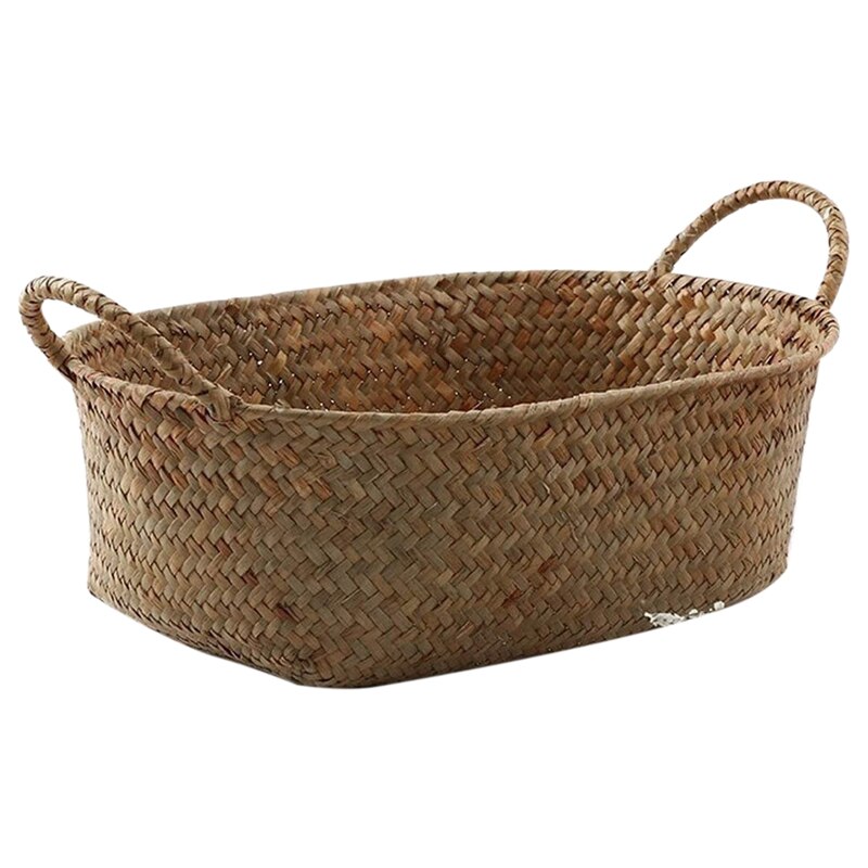 Handmade Woven Storage Basket Straw Food Container Makeup Organizer Rattan Breadfruit Case Holder