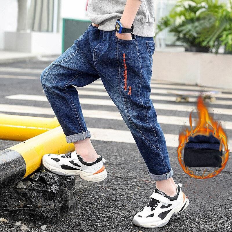 IENENS Winter Jungen Warme Kleidung Jeans Klassische BöHöhle freundlicher Denim Kleidung Hosen freundlicher Baby Junge Plus Samt Hosen