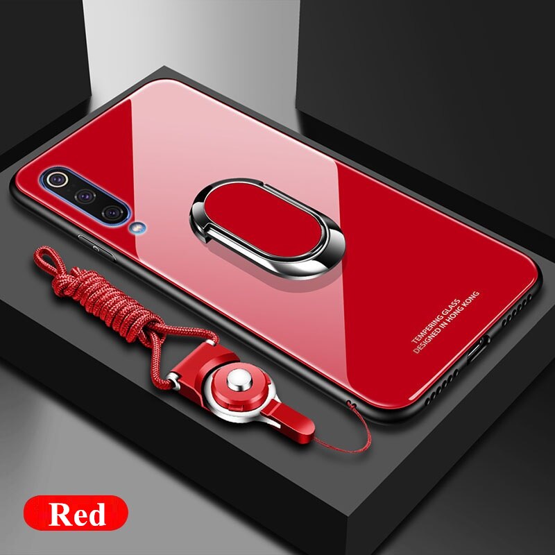 Glass Phone Case for Samsung Galaxy A50 A70 Luxury Tempered Glass Mirror Magnet Ring Back Cover Cases For Samsung A30 A50 Fundas: For Galaxy A50 / Red