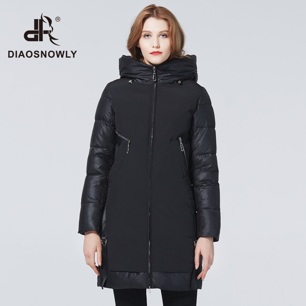 Diaosnowly talvi paksu takki naisille paksut takit naisille hupulliset pitkät takit nainen parka pitkät lämpimät talvivaatteet naaras: Musta / 42