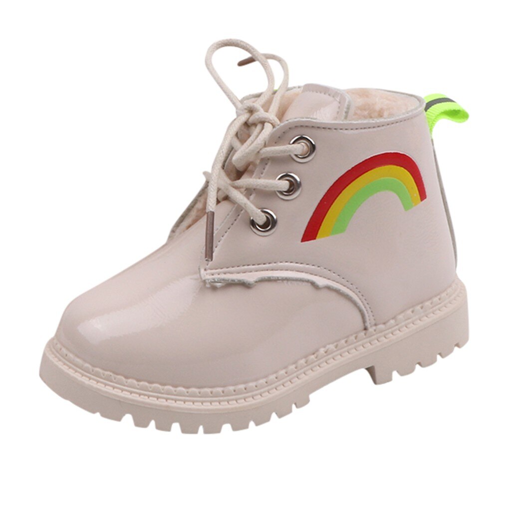 JAYCOSIN Kinderen Enkellaarsjes Kid Baby Super Warm Pluche Laarzen Jongens Meisje Antislip Schoen Regenboog Winter Side Zip korte Laars: WH / 29